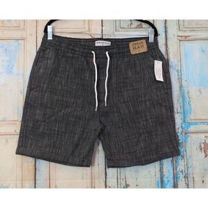Urban Man Mens Size Medium Gray Chambray Elastic Drawstring Waist Bermuda Shorts